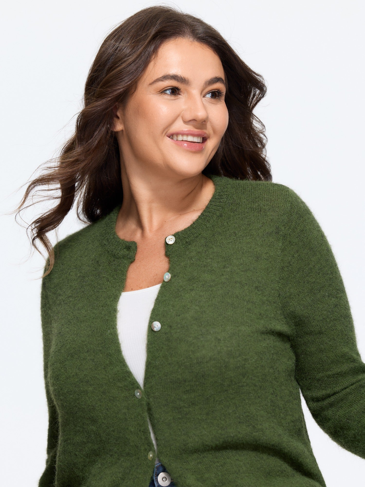 Wool Blend Round Neck Button Front Cardigan