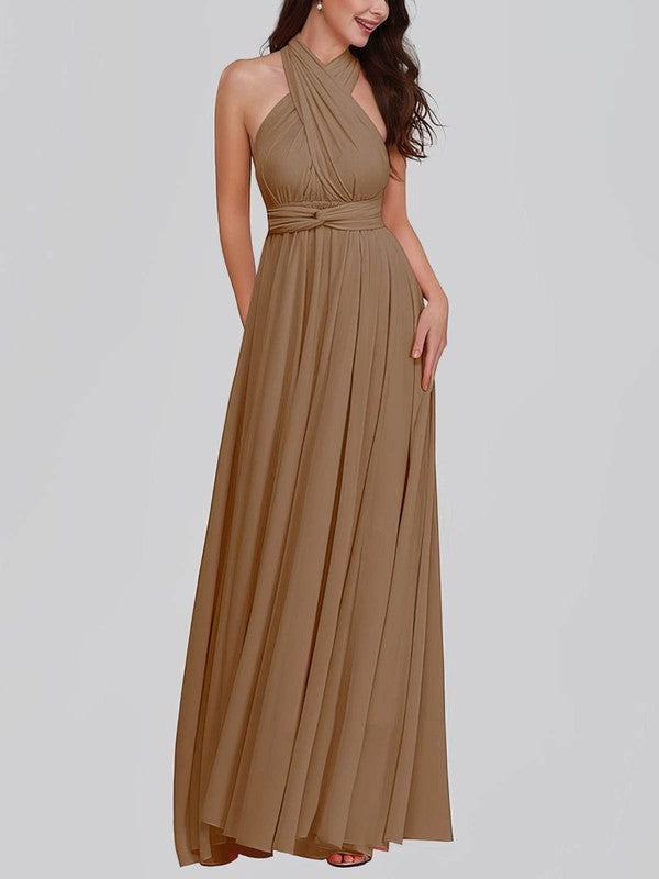 Elegant A-Line V-Neck Backless Chiffon Floor-Length Bridesmaid Dresses