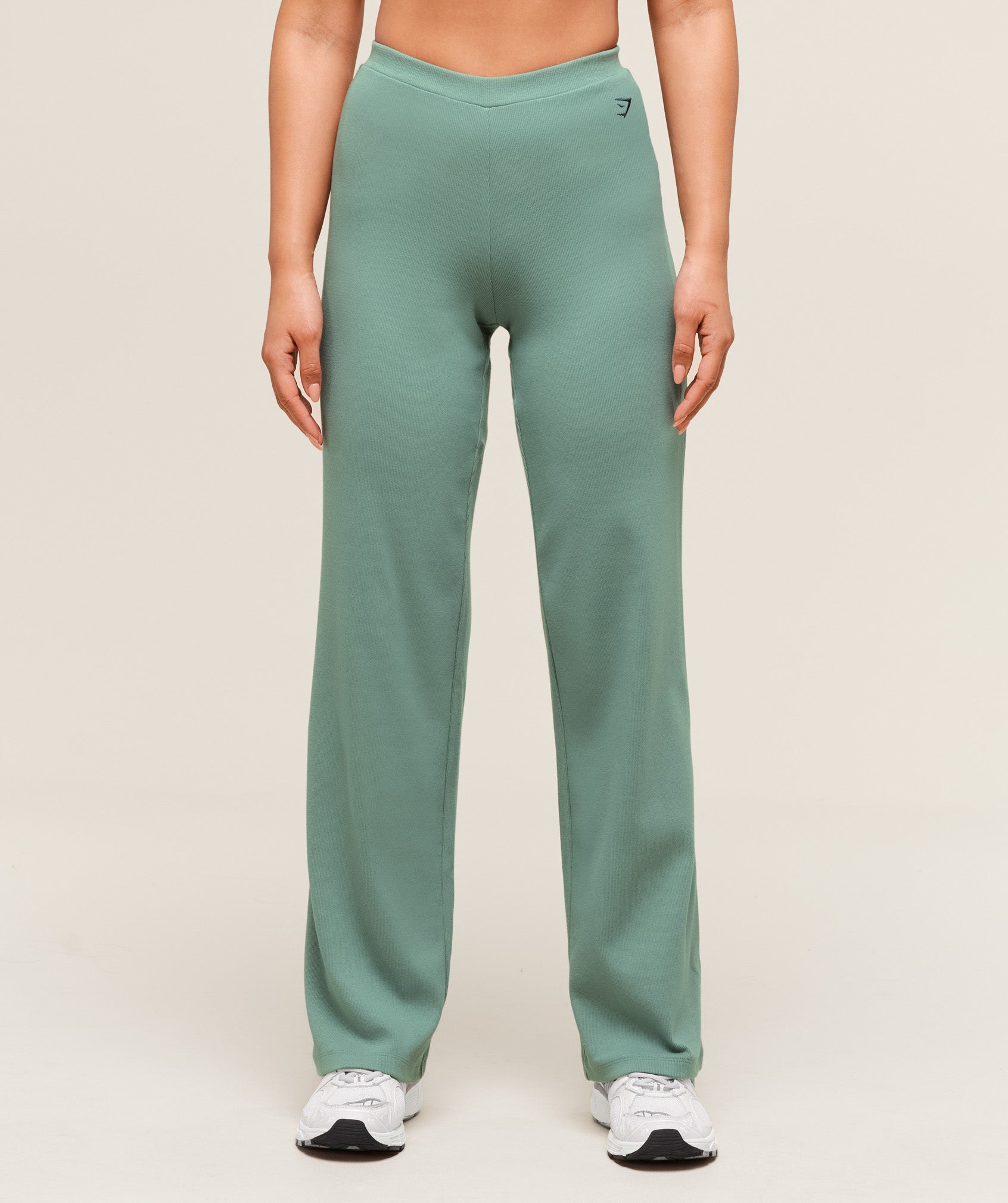 Gymshark Ribbed Cotton Straight Leg Pants - Celeste Blue/Heavy Blue
