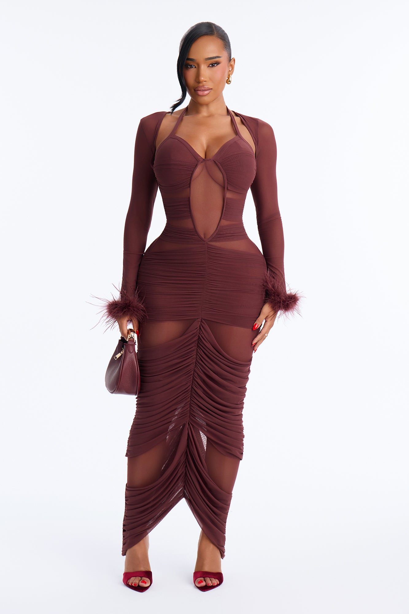 Spotlight On Me Mesh Maxi Dress - Chocolate