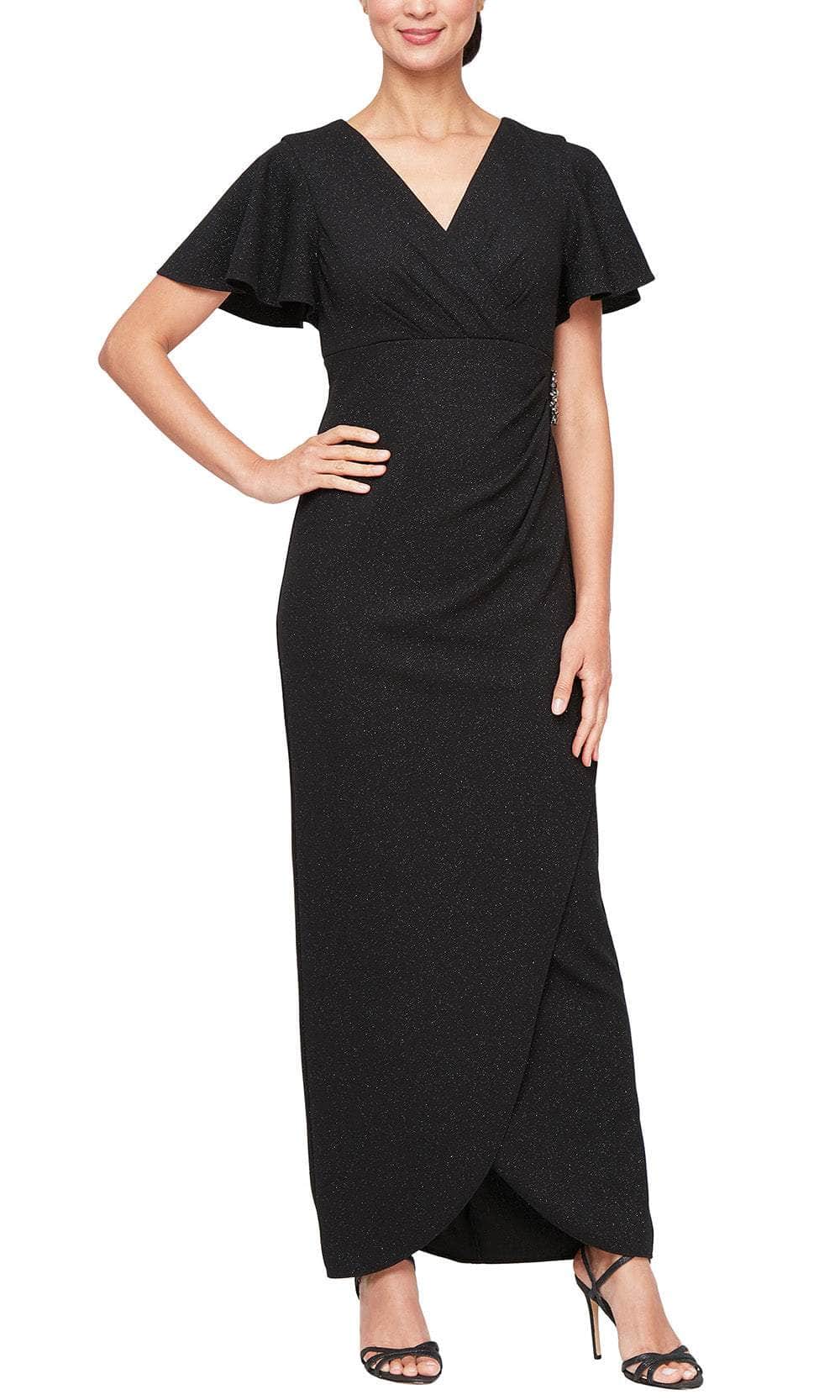 S.L. Fashions 9227212 - Surplice V-Neck Glitter Column Formal Dress