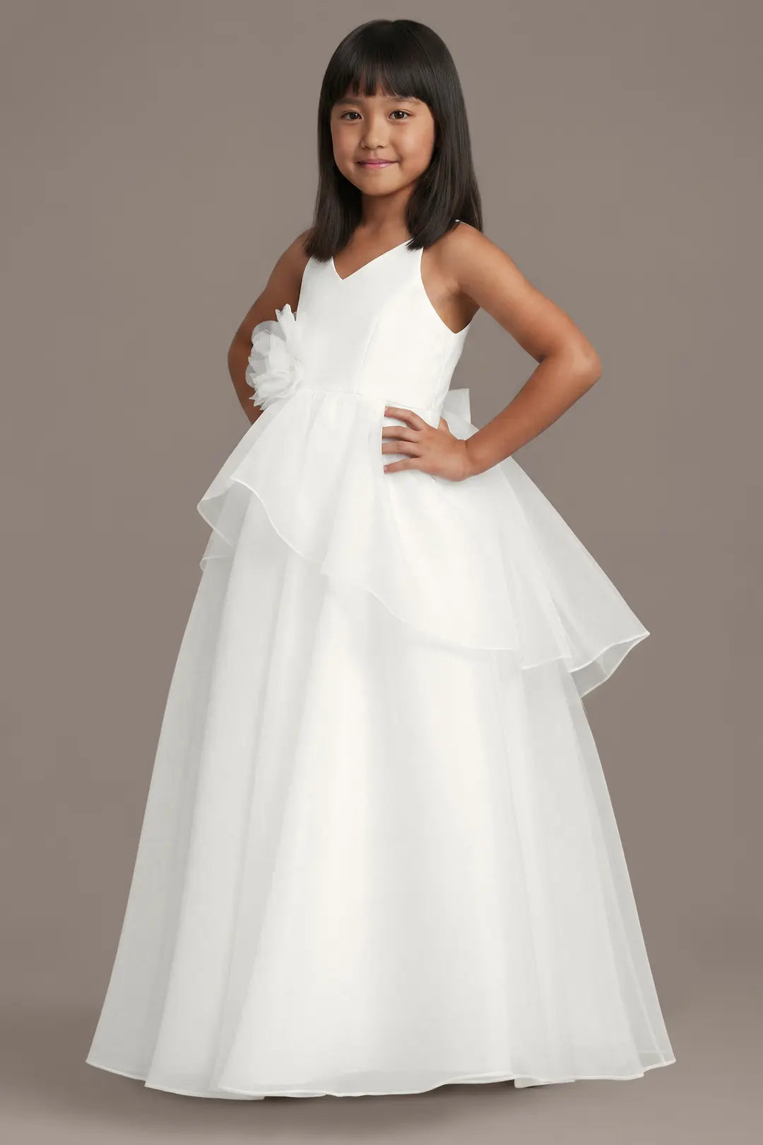 Organza Peplum Flower Girl Dress with 3D Florals