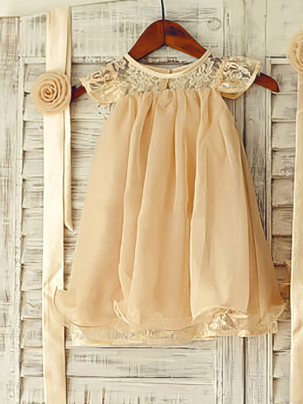 Exquisite A-Line Crew Lace Chiffon Short Flower Girl Dresses