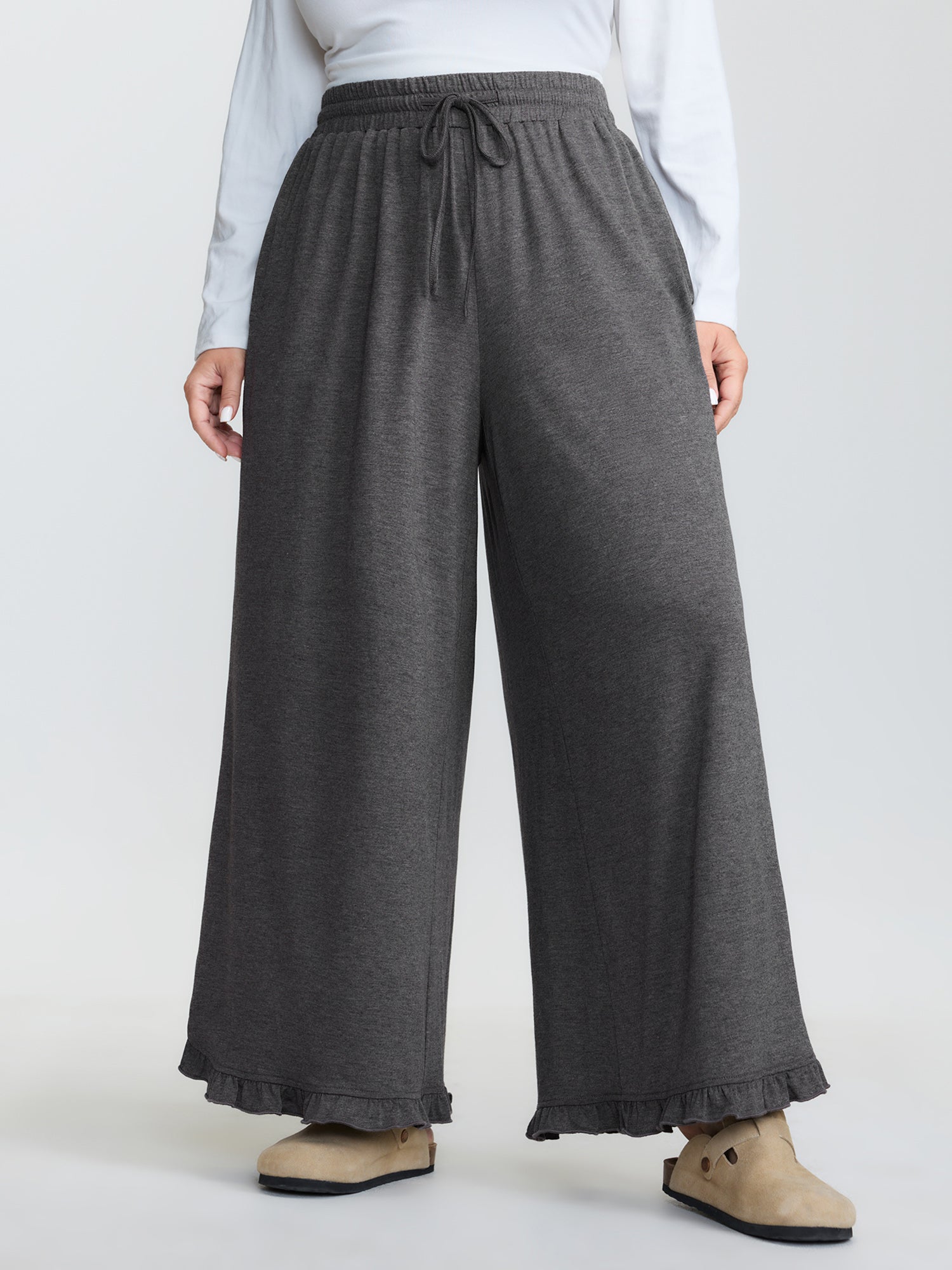 Supersoft Drawstring Waist Ruffled Hem Pants