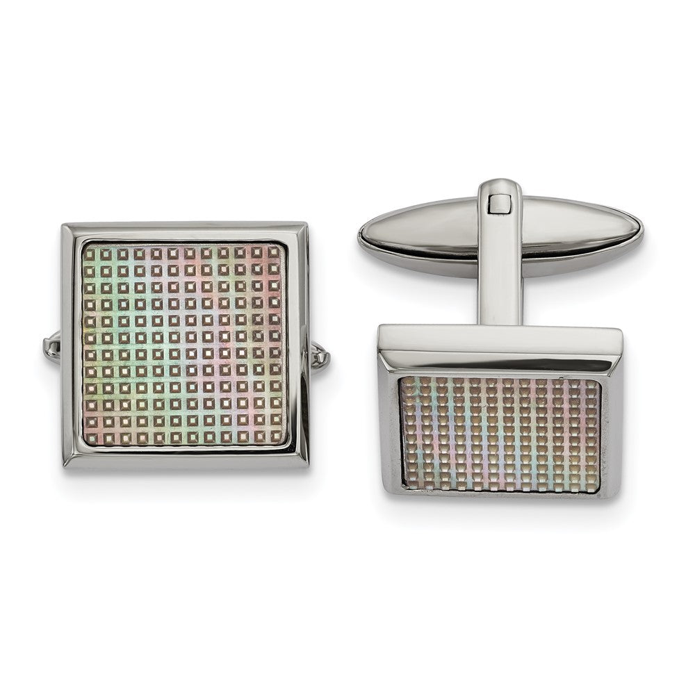 Stainless Steel & Rainbow Anodized Textured Square Cuff Links, 19mm