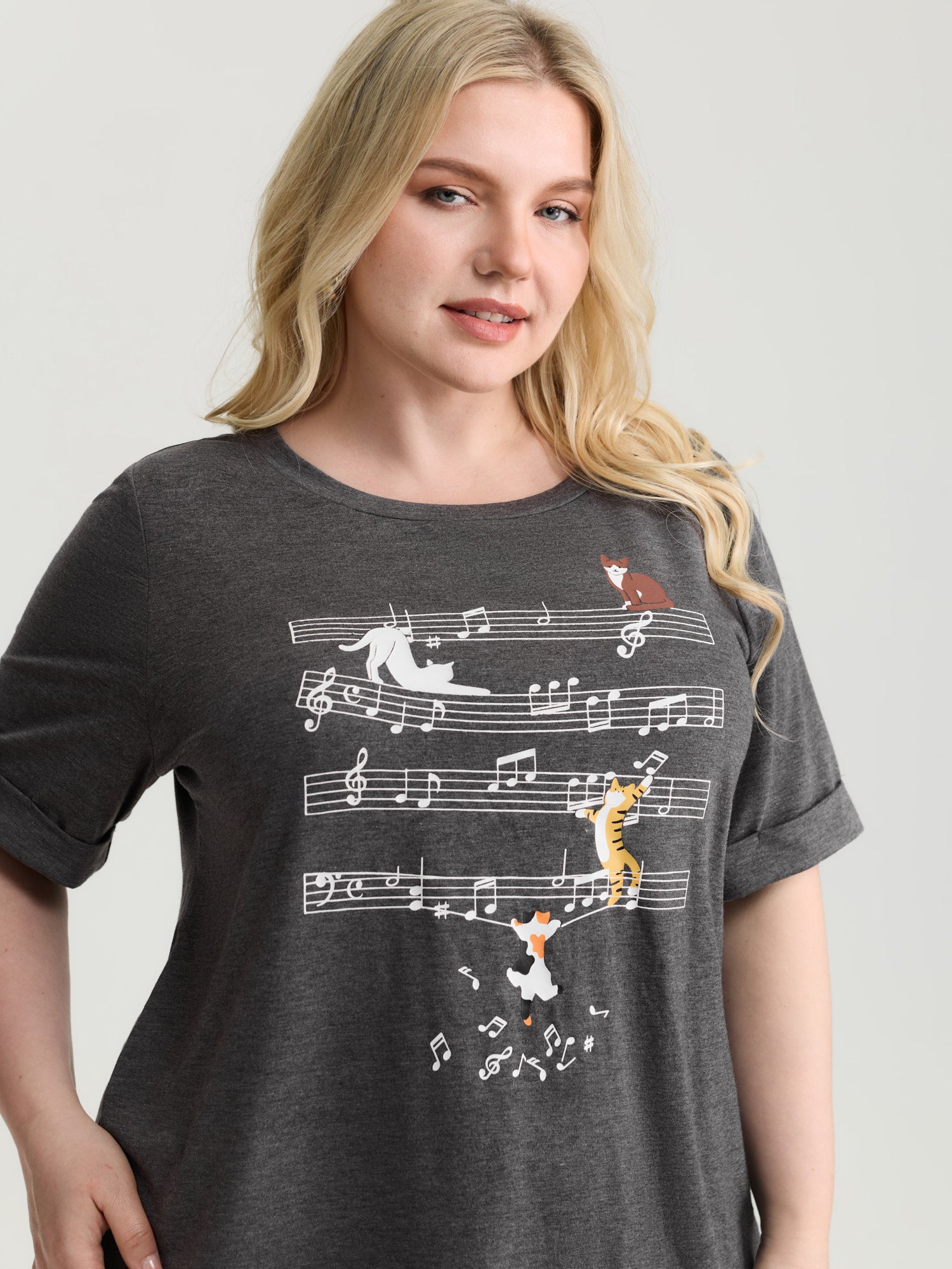 Cat Tunes Print Stretchy T-Shirt