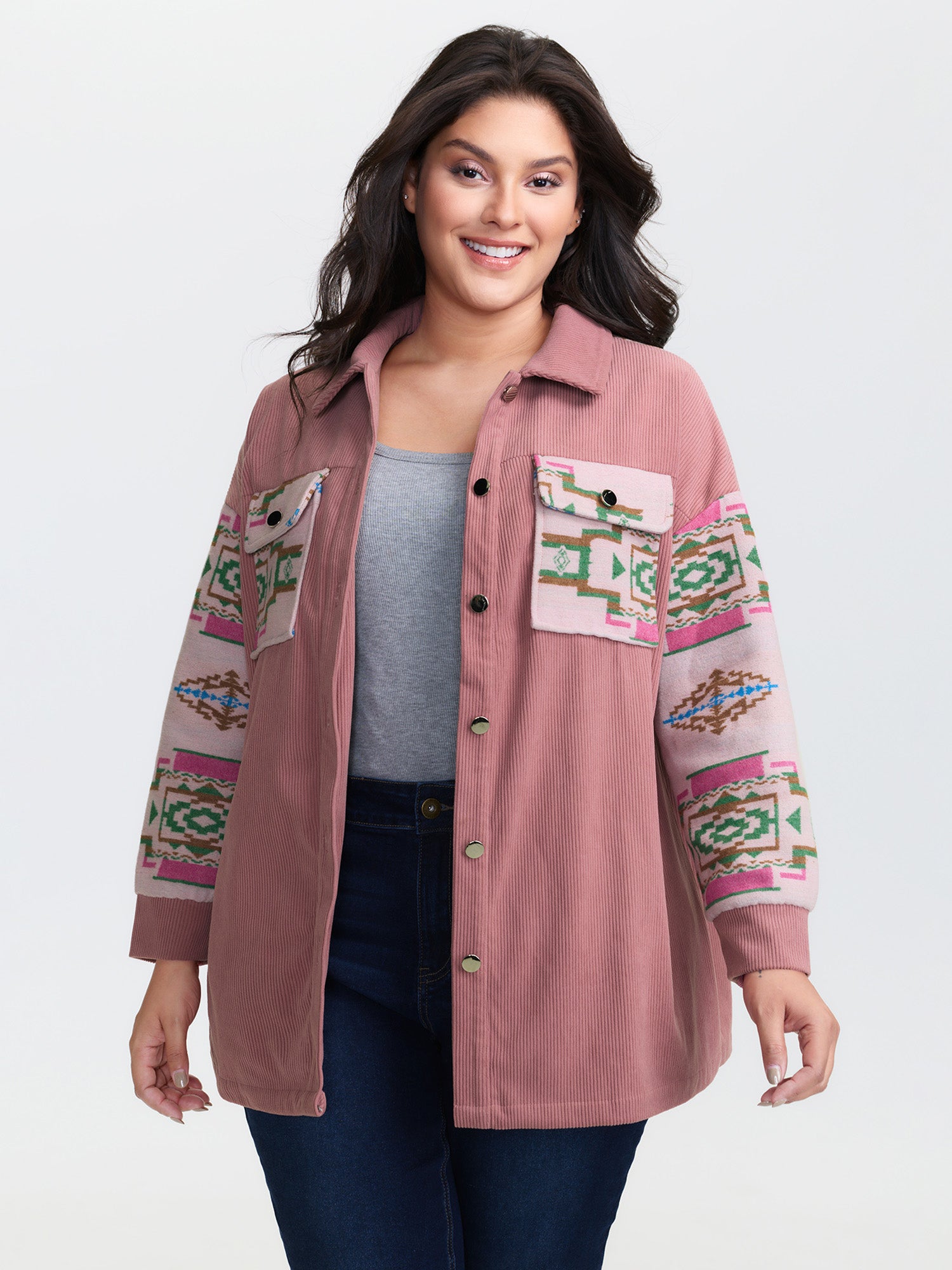 Abstract Print Color Contrast Button-Down Jacket