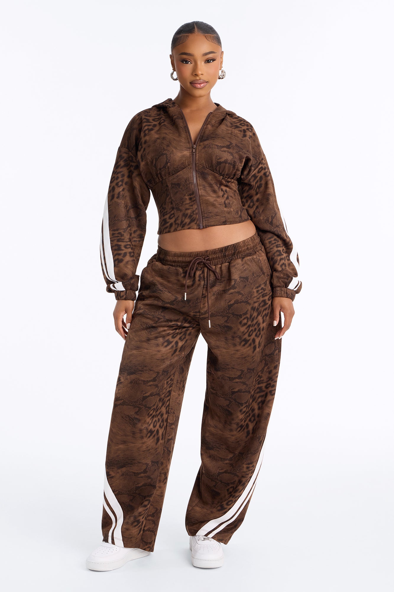 Leopard Diva Faux Suede Pant Set - Brown/combo