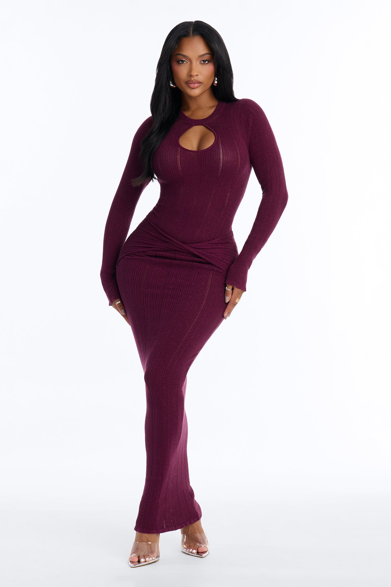 Alina Metallic Knit Maxi Dress - Plum
