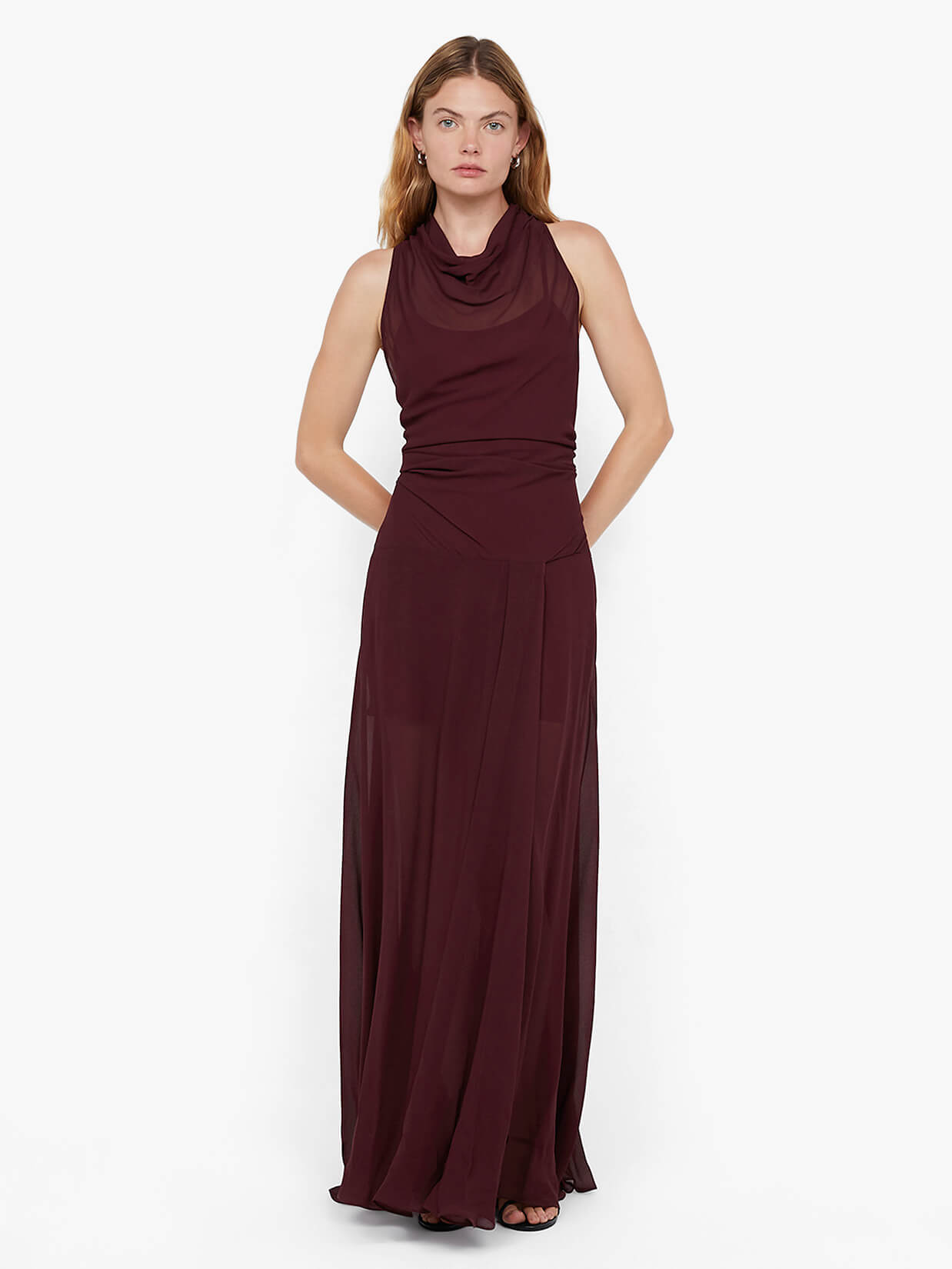 ROCHELLE HIGH NECK DRESS - PLUM