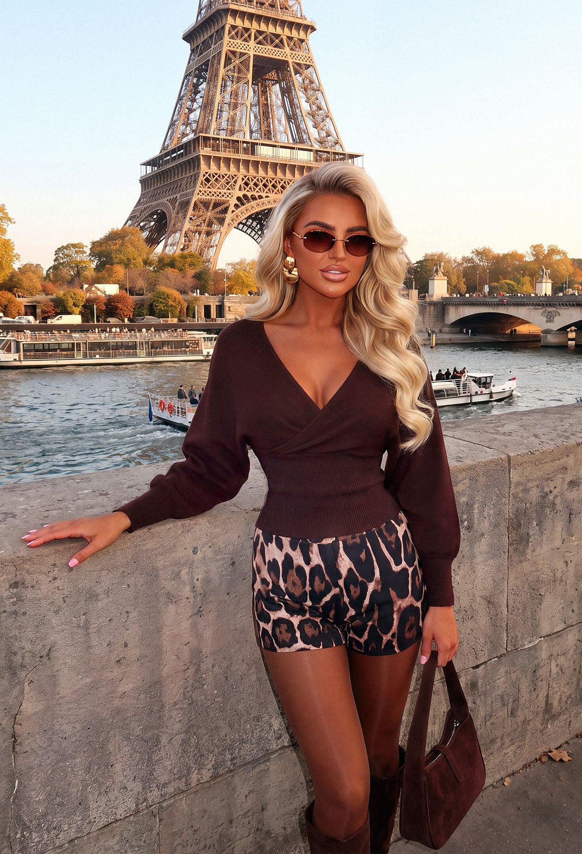 Elsie Brown V-Neck Wrap Jumper