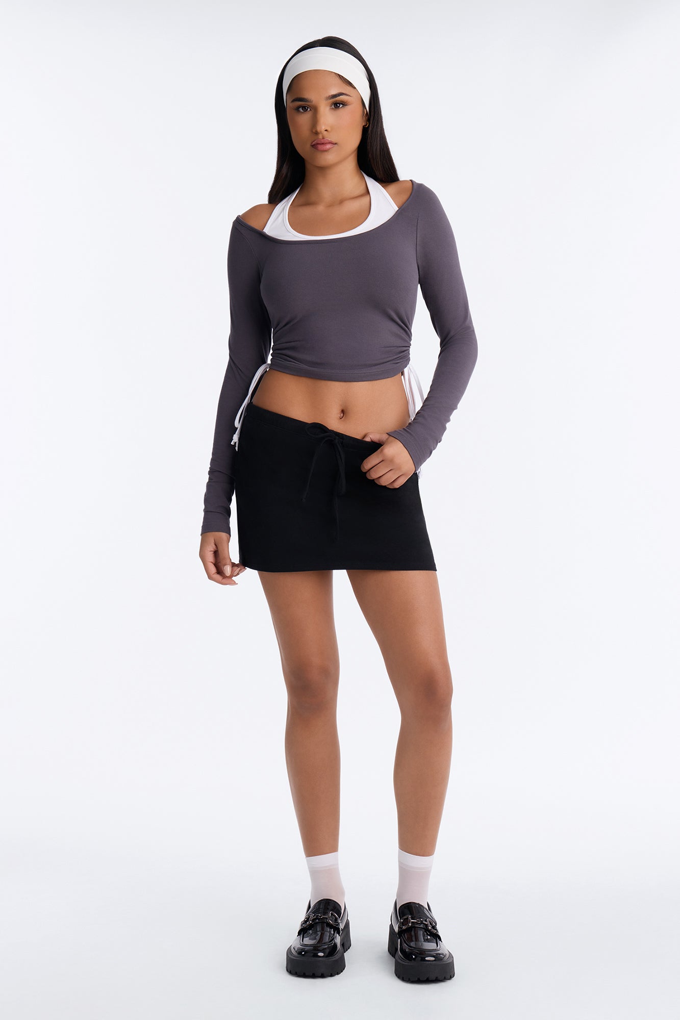 Quinn Drawstring Micro Skort - Black