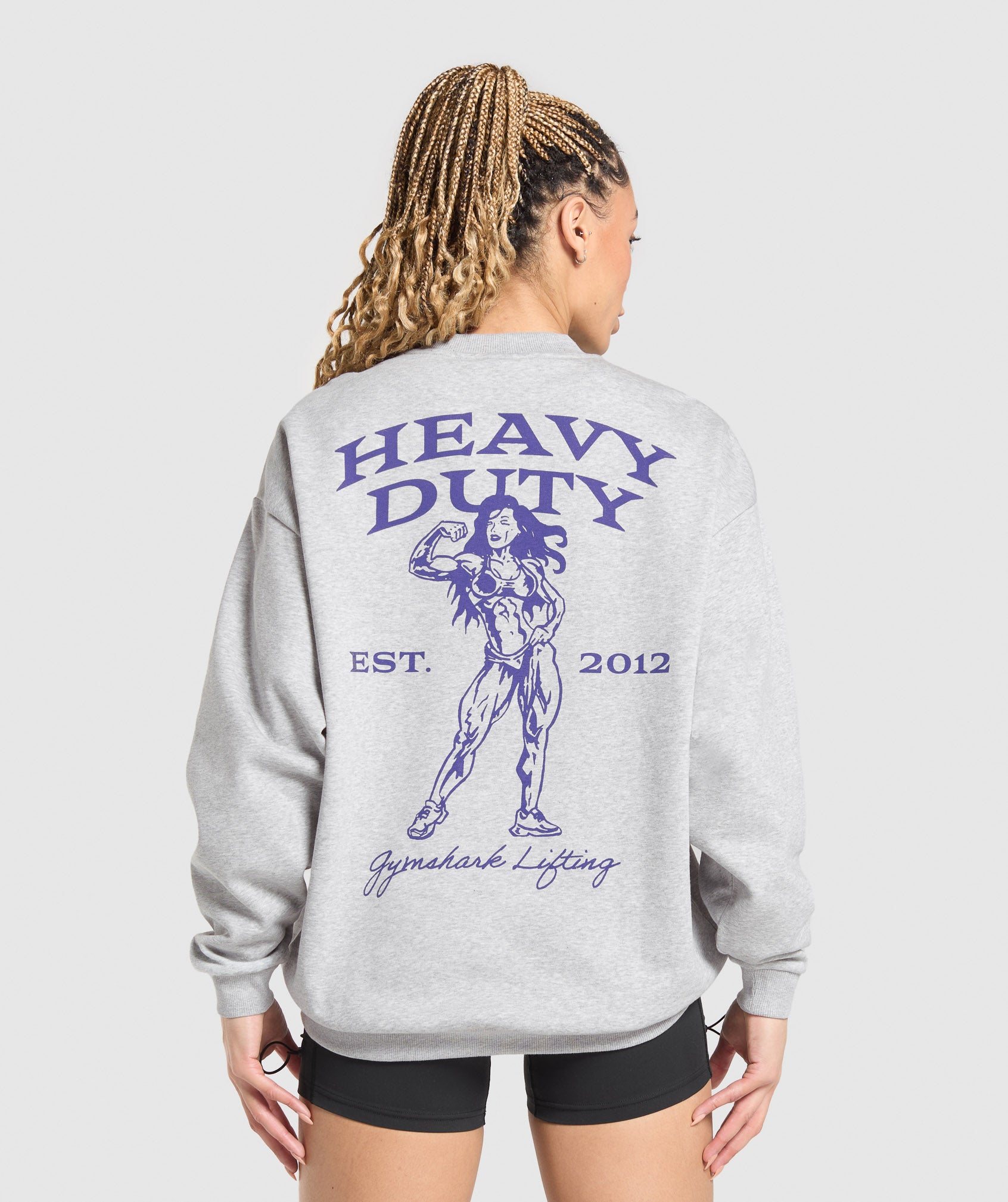 Gymshark Heavy Duty Graphic Oversized Pullover - Light Grey Core Marl