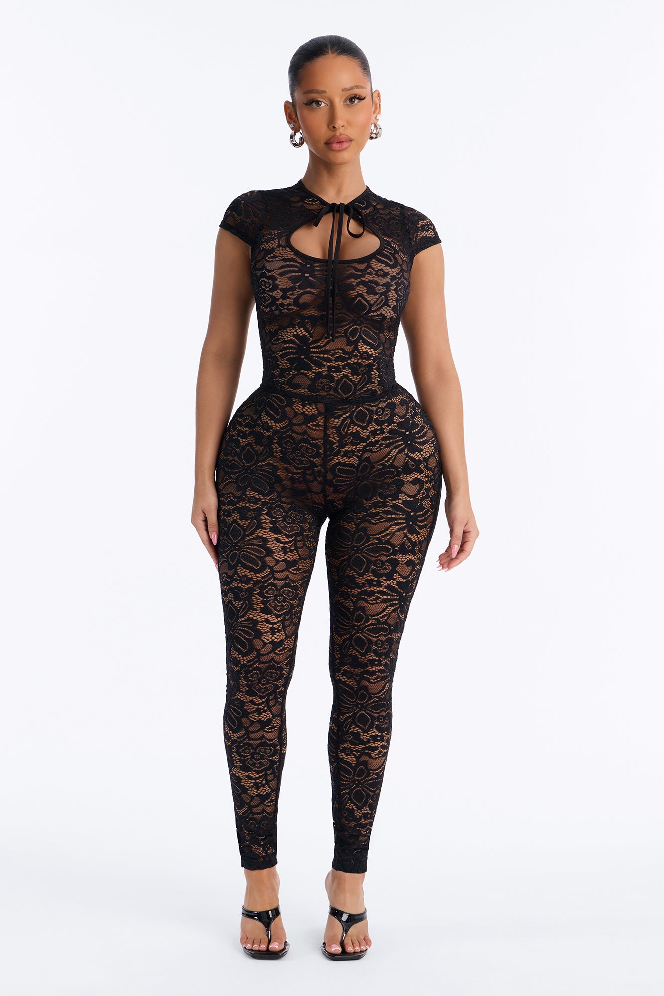 Love Aura Lace Skinny Leg Jumpsuit - Black