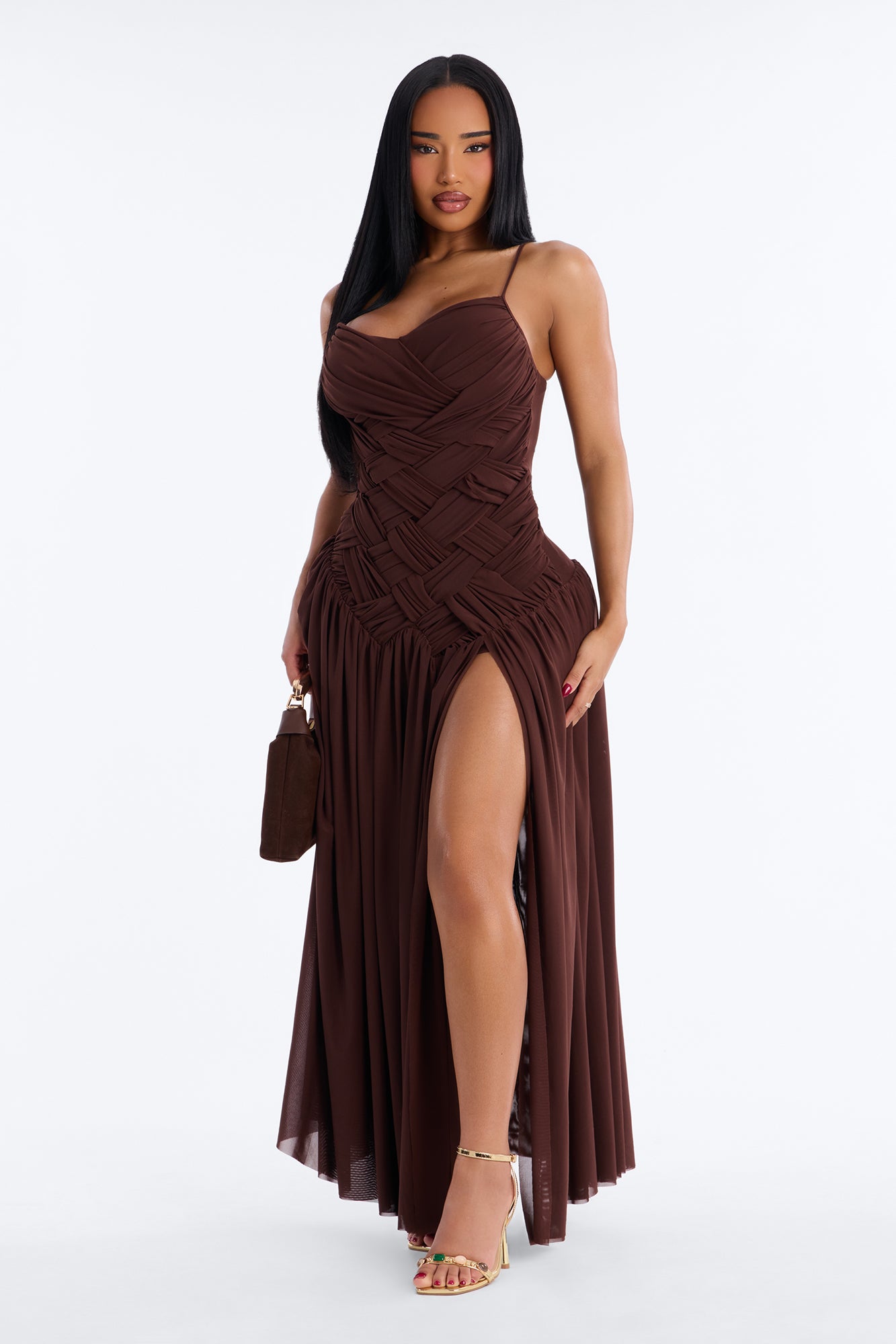 Wild At Heart Woven Mesh Maxi Dress - Chocolate