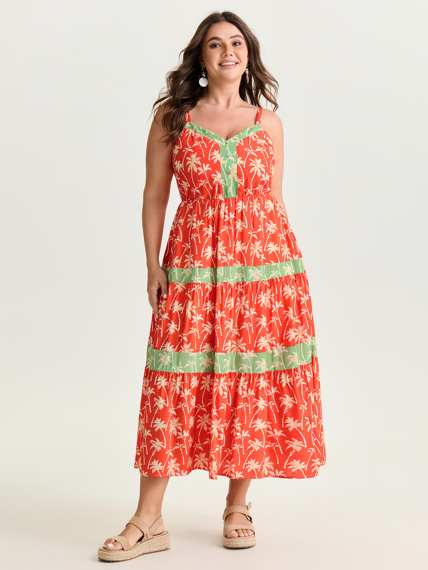 Floral Print Color Contrast Stripe Midi Dress