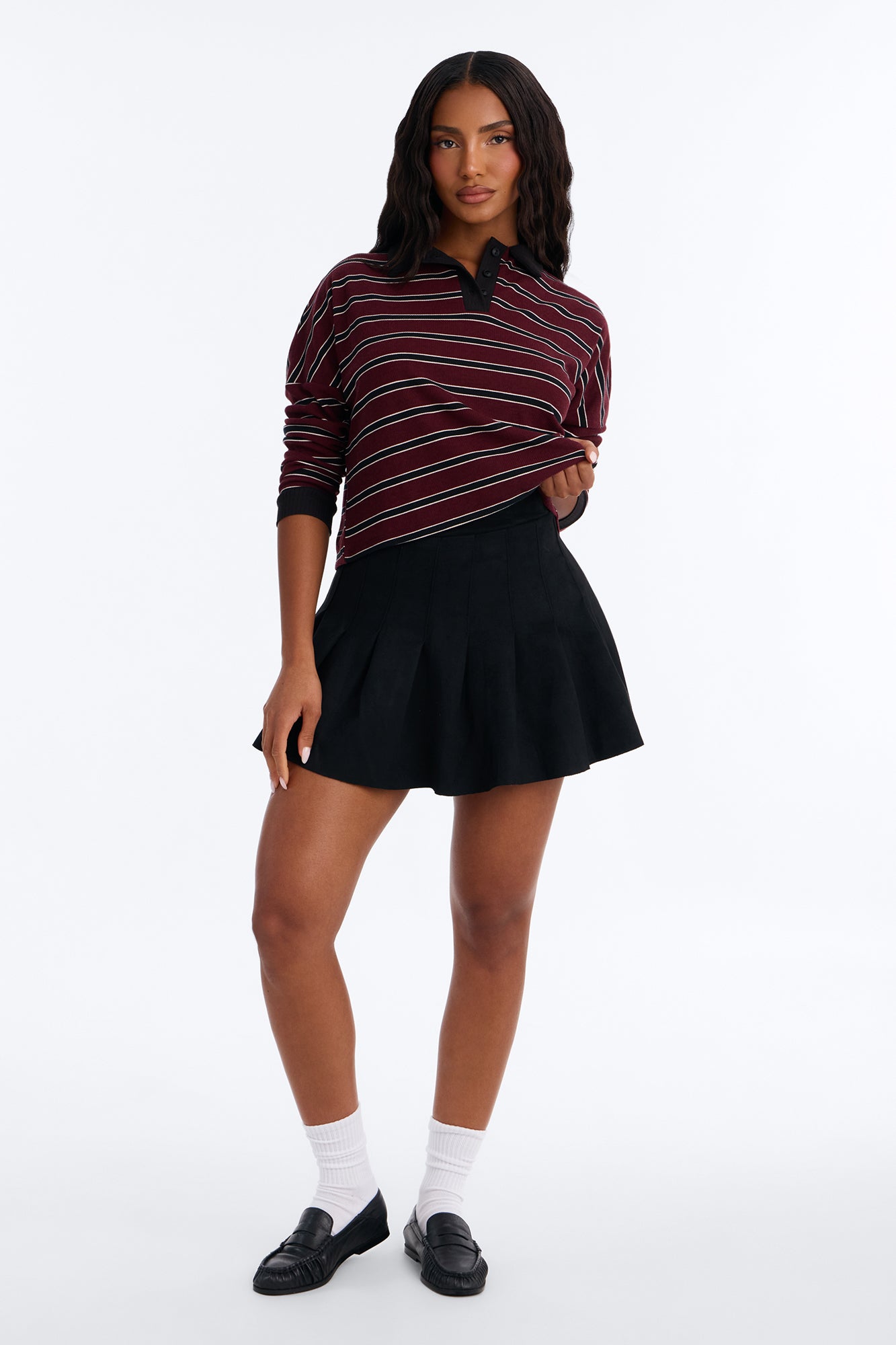 Fiona Faux Suede Pleated Mini Skirt - Black