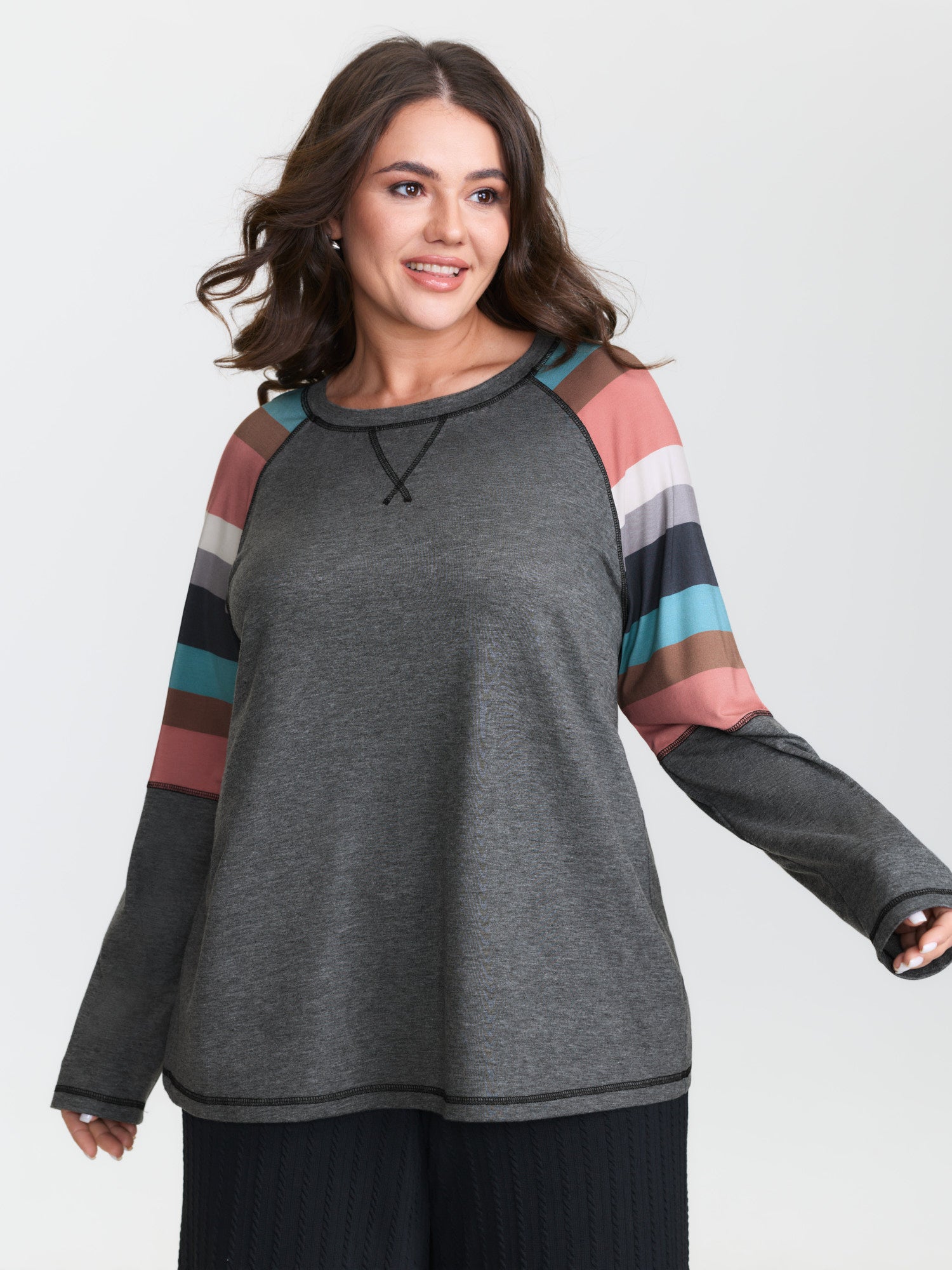 Heather Striped Color Block Sleeves T-Shirt