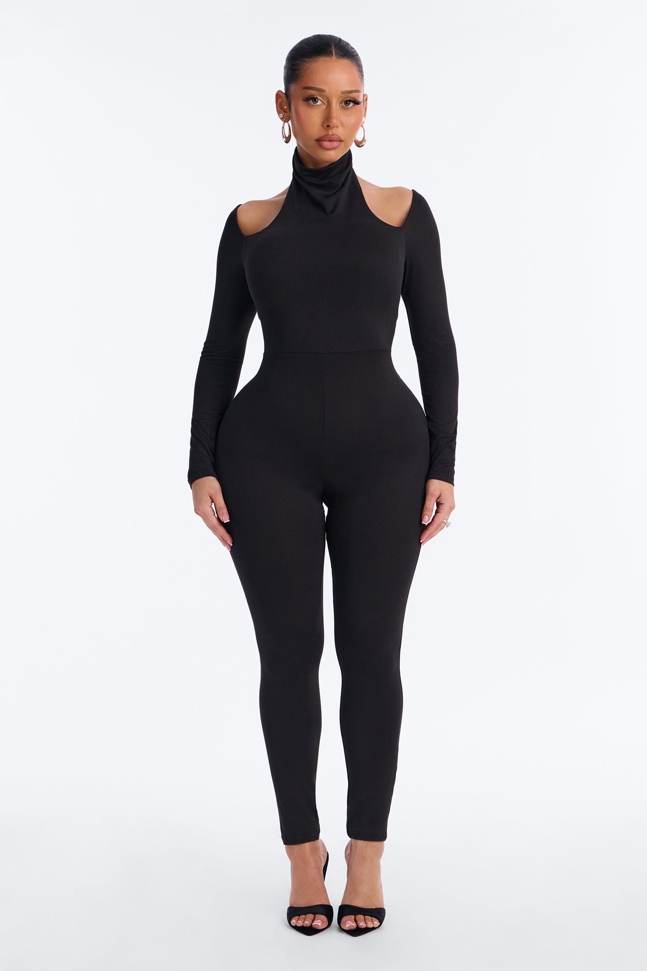 No Turning Back Shoulder Cut Out Jumpsuit - Black