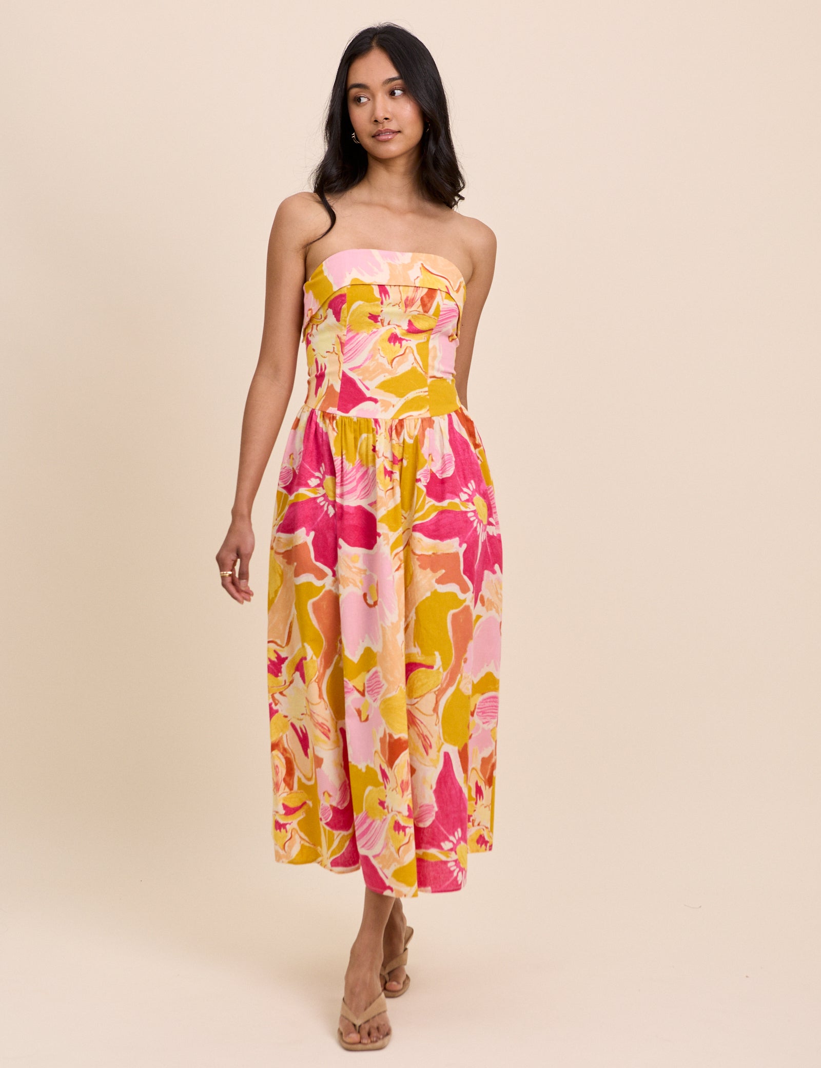 Pink Floral Fia Midi Dress