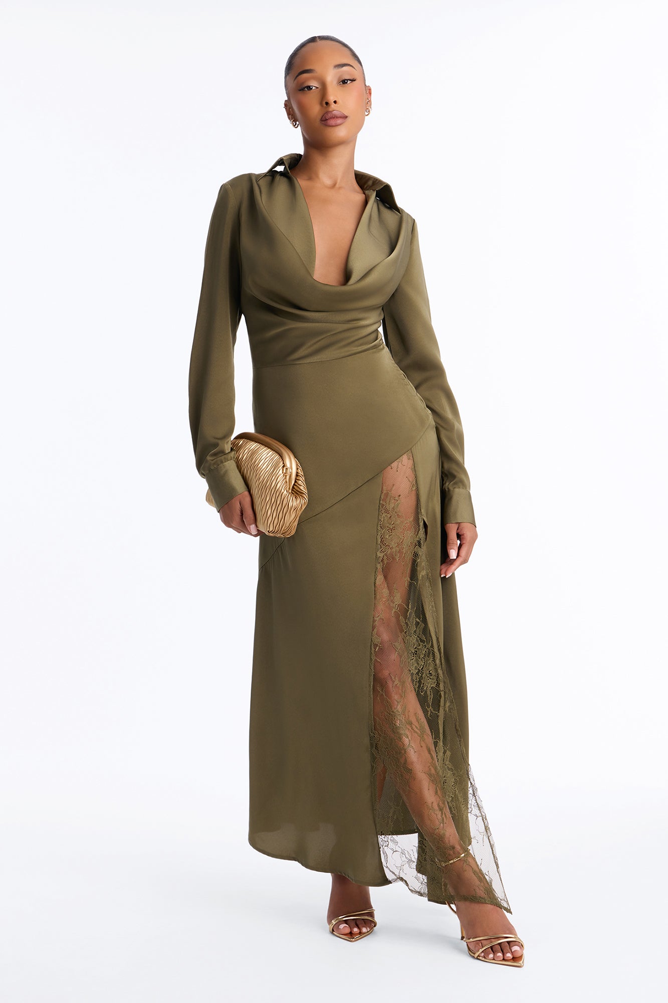 More Than Enough Satin Maxi Dress - Olive