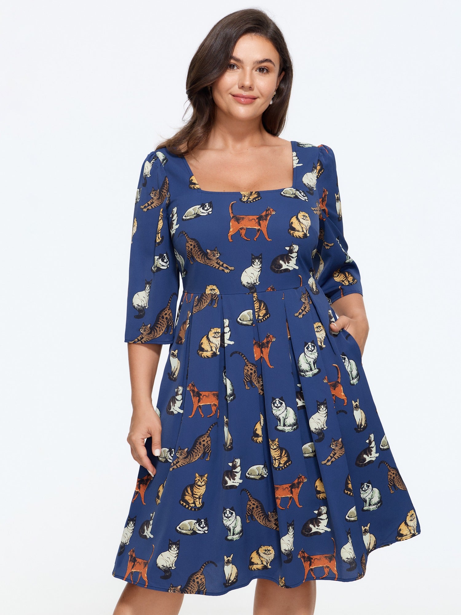 Animal Print Square Neck Pleated Mini Dress