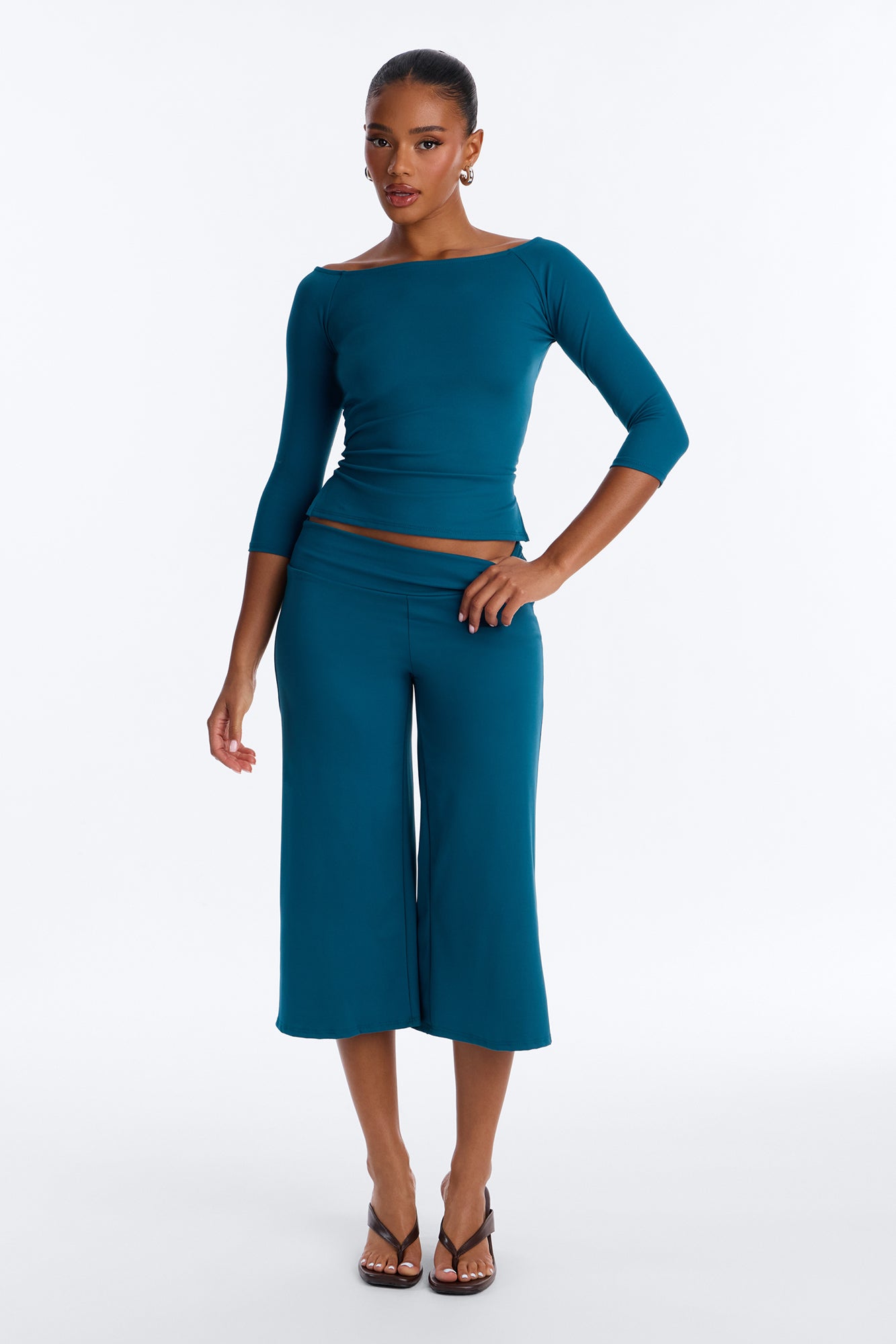 Malia 3/4 Sleeve Gaucho Set - Teal